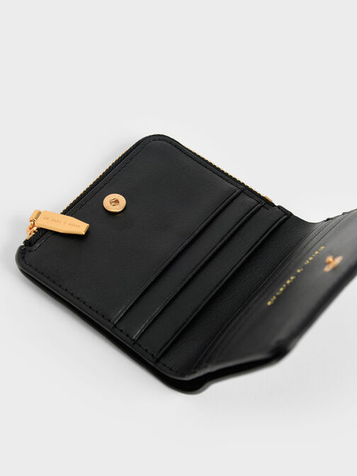 กระเป๋าใส่บัตรแบบซิปรอบ, สีดำ, hi-res