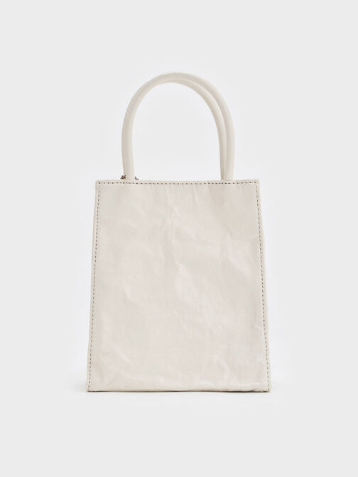 Matina Crinkle-Effect Elongated Tote Bag, Cream, hi-res