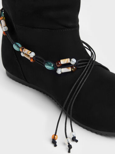 Franca Faux Suede Beaded Flatform Boots, Black Textured, hi-res