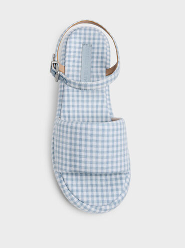 Gingham Ankle-Strap Flatform Sandals, Light Blue, hi-res