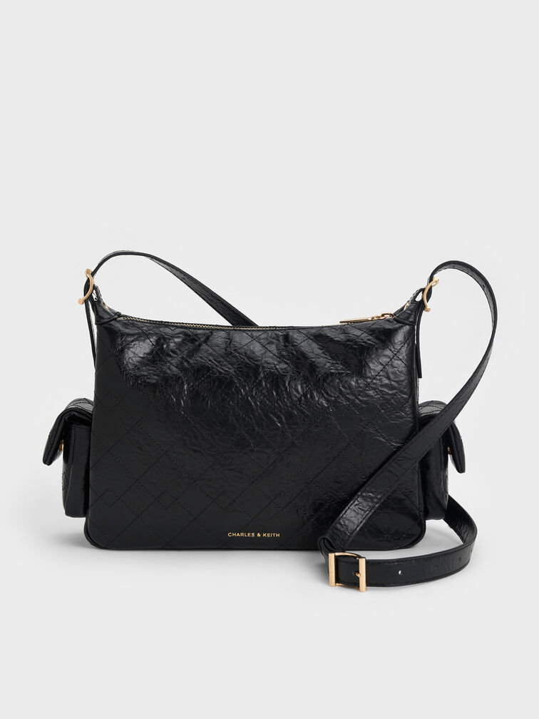 Duo Quilted Shoulder Bag, Black, hi-res
