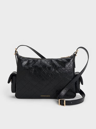 Duo Quilted Shoulder Bag, Black, hi-res