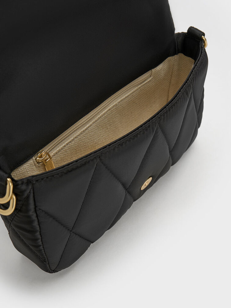 Satin Wrapped Handle Bag, สีดำ, hi-res