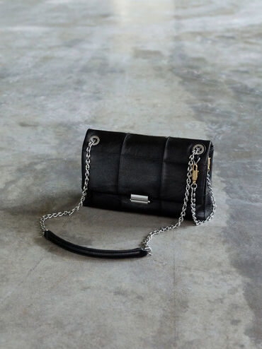 Delfina Quilted Chain-Strap Shoulder Bag, Black, hi-res