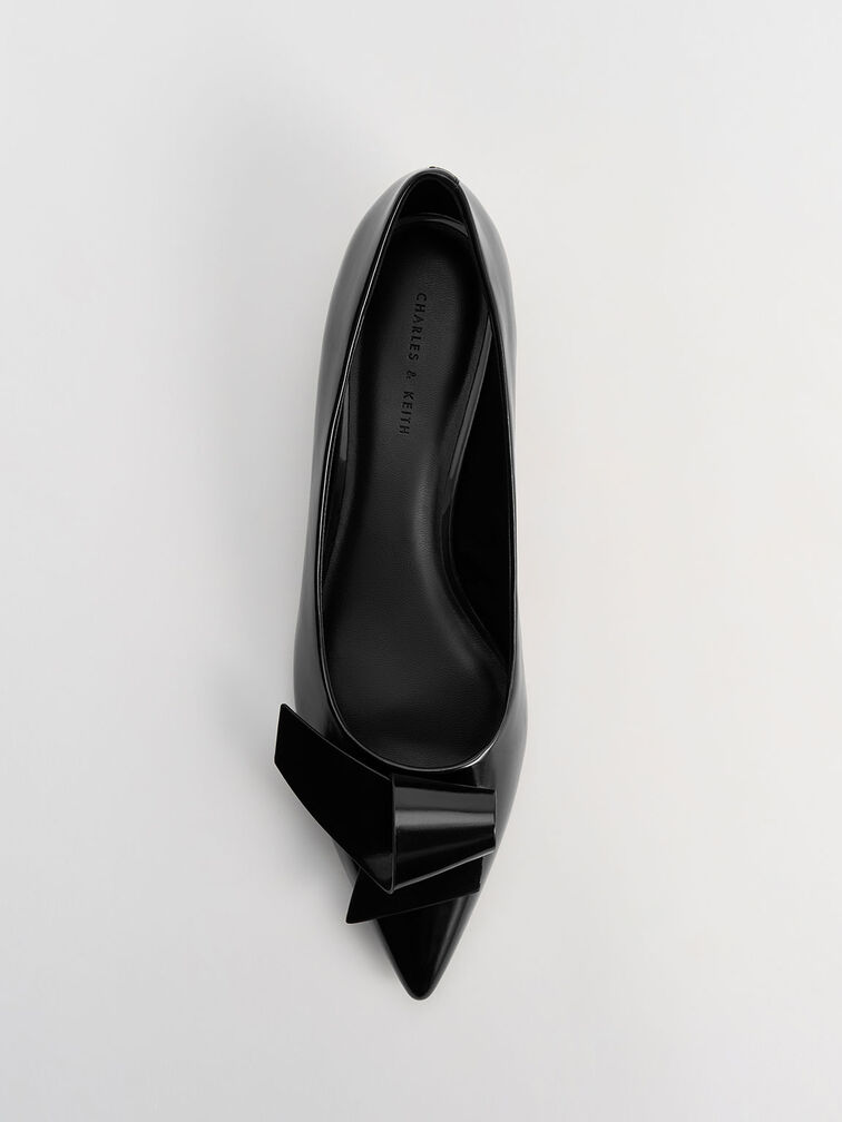Sculptural Knot Pointed-Toe Flats, หนังเงาสีดำ, hi-res