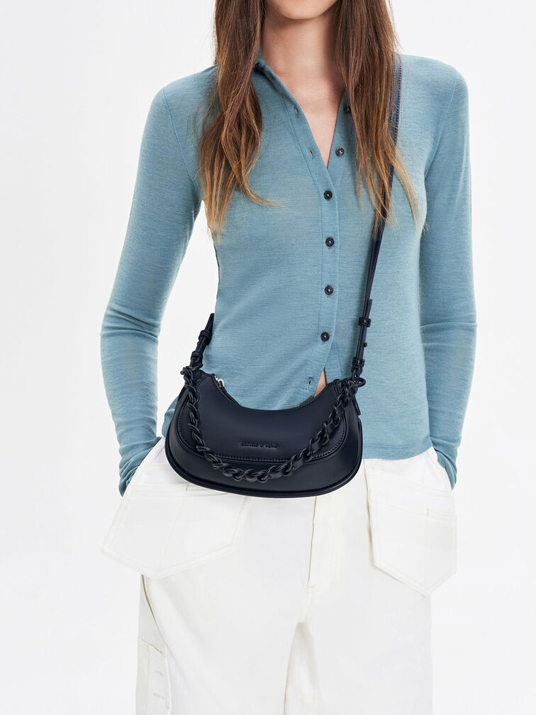 Alouette Curved Shoulder Bag, สีเนวี, hi-res