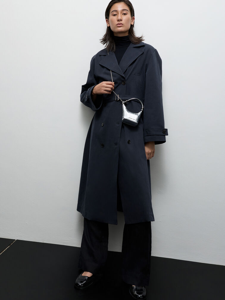 Micro Augustine Metallic Eel-Effect Chain-Handle Bag, Silver, hi-res