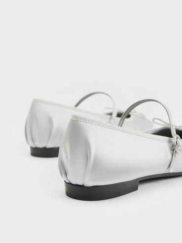Emiko Satin Bow Mary Jane Flats, Silver, hi-res