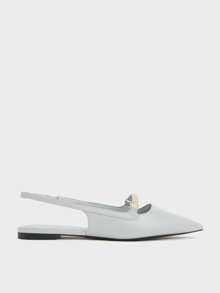 Metallic Bar Accent Slingback Flats, สีเทาอ่อน, hi-res