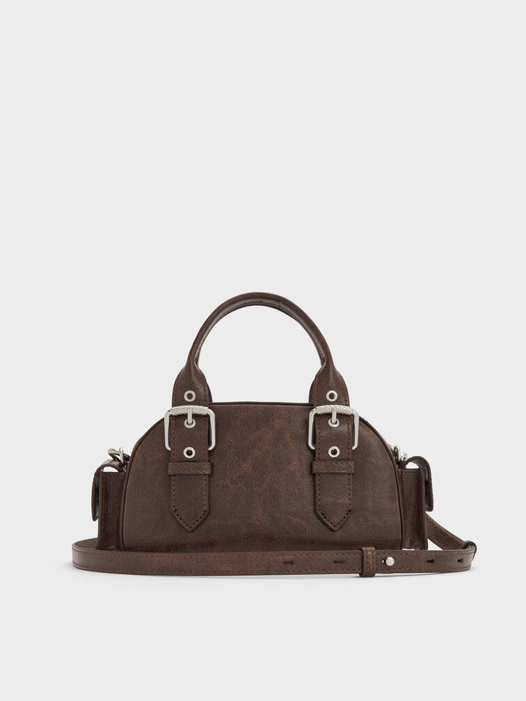 Blaise Buckle-Strap Side-Pocket Bowling Bag, Distressed Coffee, hi-res