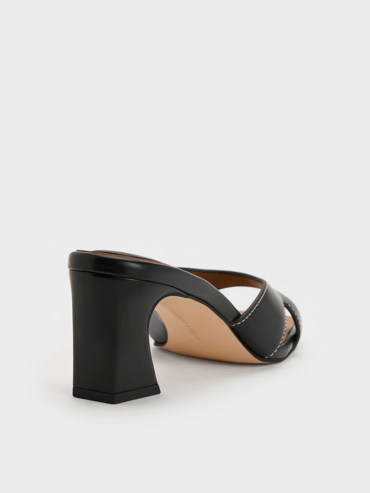 รองเท้าส้นสูงแบบเปิดส้นหัวรองเท้าแบบเหลี่ยมดีเทลคัตเอาท์, สีดำ, hi-res