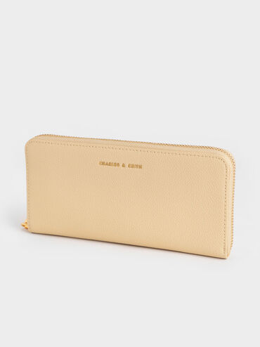 กระเป๋าสตางค์ใบยาวดีไซน์ที่ปิดแบบซิปรอบรุ่น Dulcie, สีเบจ, hi-res