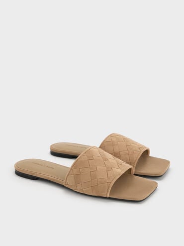 Ivette Faux Suede Woven Slide Sandals, Sand, hi-res
