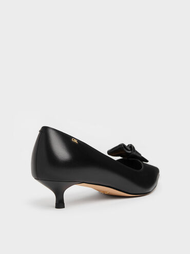 Illana Leather Knot-Bow Kitten Heels, Black, hi-res
