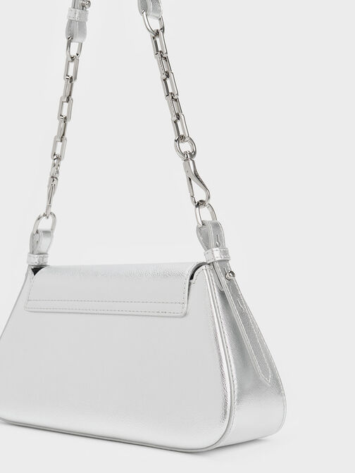 Olivia Metallic Trapeze Shoulder Bag, Silver, hi-res