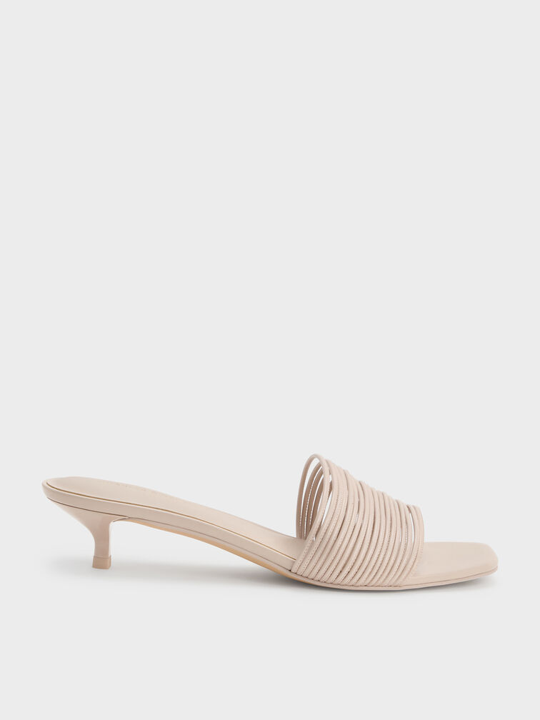 Fianna Strappy Kitten-Heel Mules, Beige, hi-res