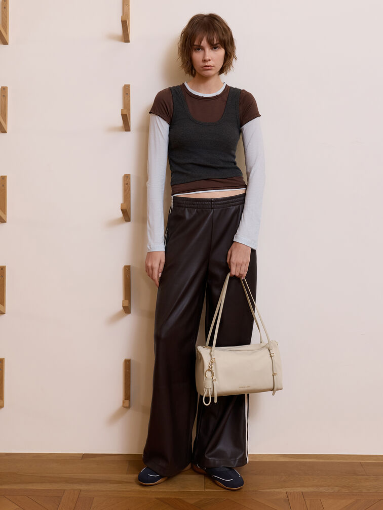 กระเป๋าสะพายไหล่ผ้าไนลอนรุ่น Levy, สีดัสเต็ดโอ๊ต, hi-res