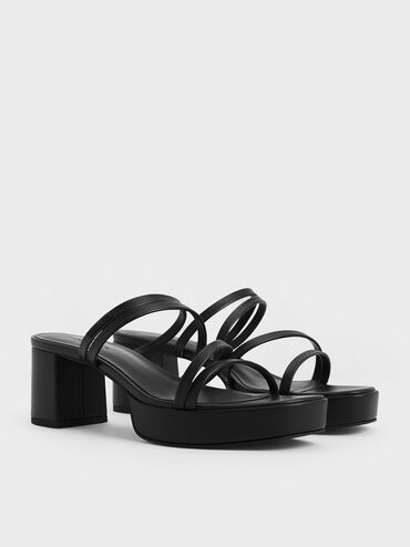 Strappy Trapeze-Heel Mules, , hi-res