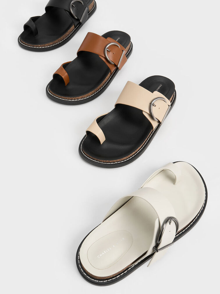 Metallic Buckle Toe-Ring Sandals, , hi-res