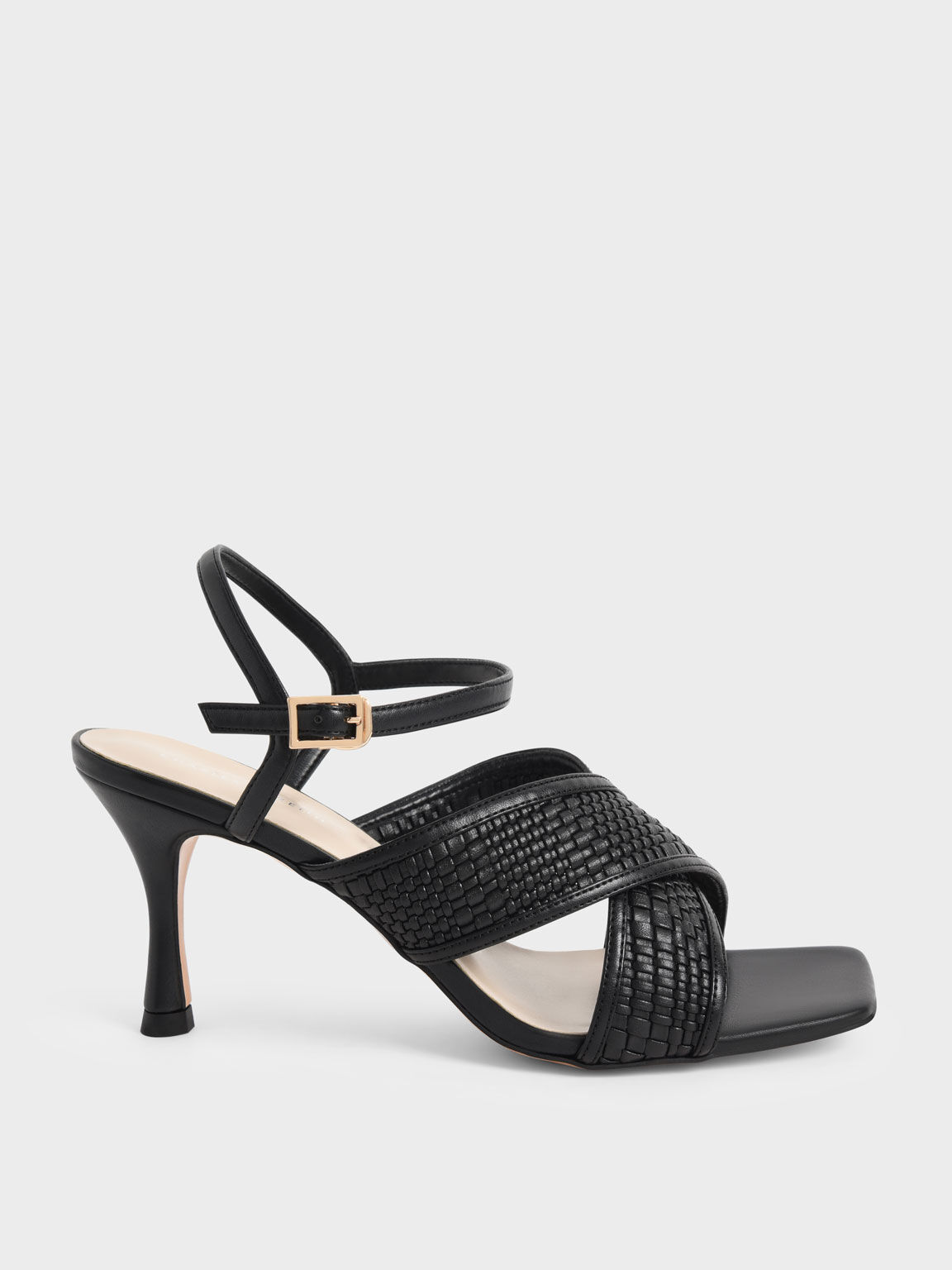 Woven Crossover Slingback Sandals, Black, hi-res