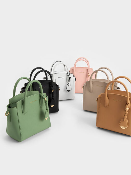 Double Handle Trapeze Tote Bag, สีคาเมล, hi-res