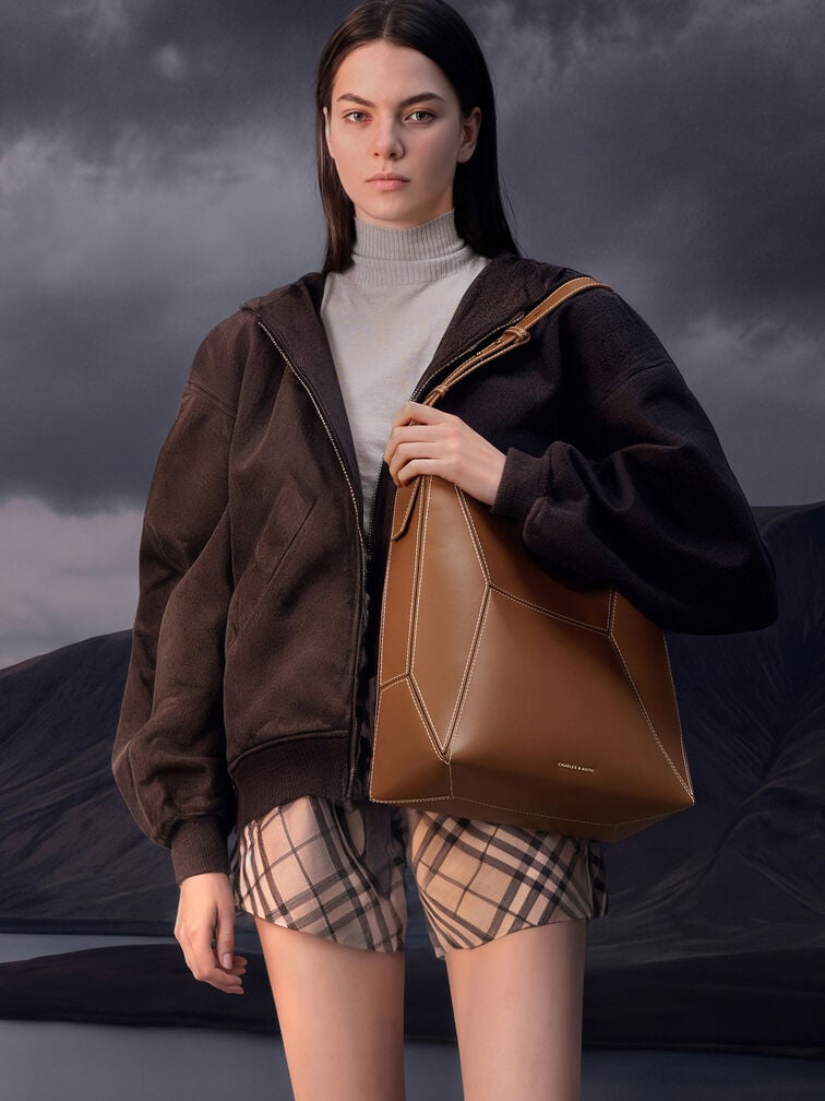 Nasrin Geometric Tote Bag, Chocolate, hi-res
