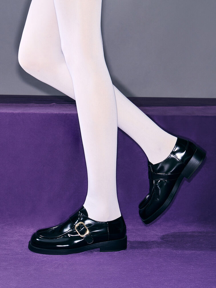Buckled-Strap Loafers, Black Boxed, hi-res
