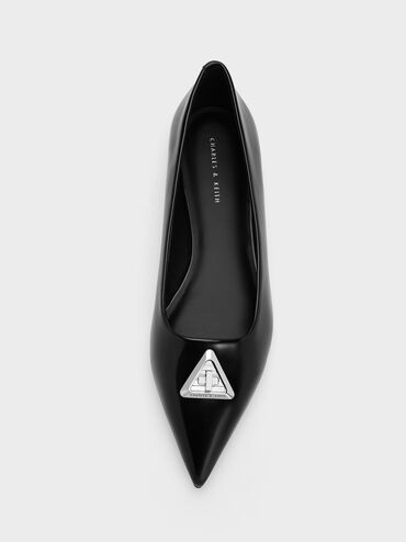 Trice Metallic Accent Pointed-Toe Flats, หนังเงาสีดำ, hi-res