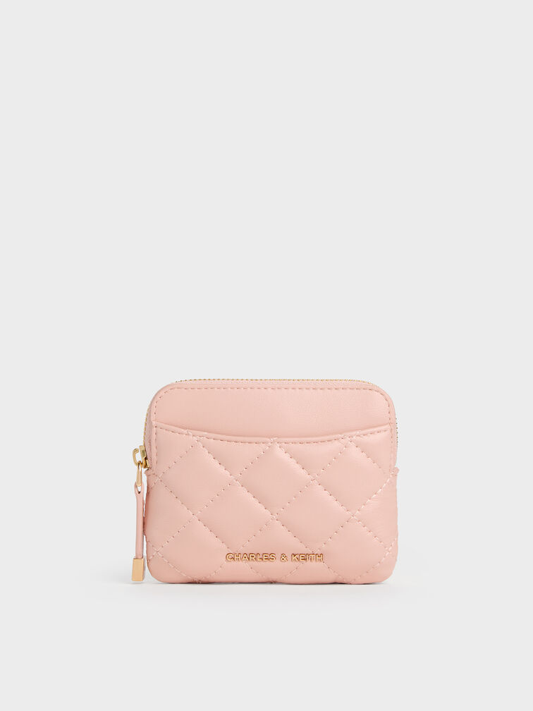 Alva Quilted Top-Zip Card Holder, Pink, hi-res