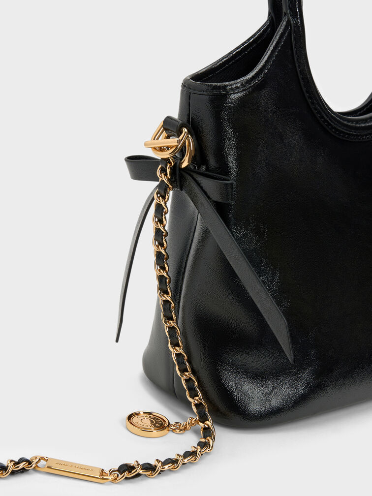 Mini Dalia Bow Oval-Handle Tote Bag, Black, hi-res