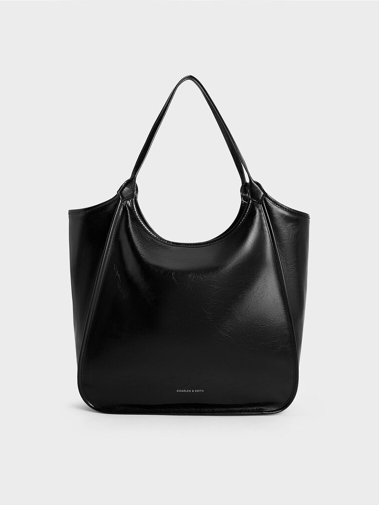 Sianna Crinkle-Effect Slouchy Tote Bag, Black, hi-res