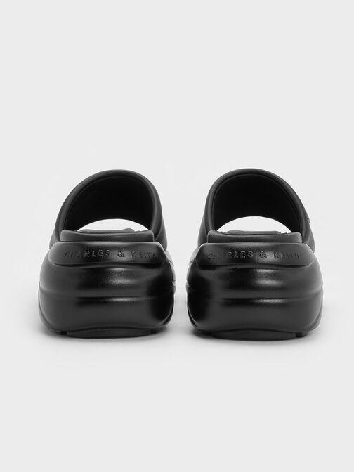 รองเท้าแตะทรงสปอร์ตเสริมแพลตฟอร์มดีไซน์โค้งสายคาดแบบหนา, สีดำ, hi-res