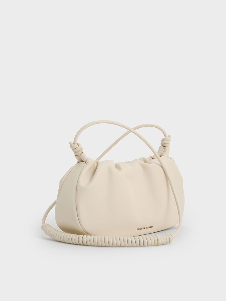 Lorelai Ruched Knotted-Strap Shoulder Bag, Cream, hi-res