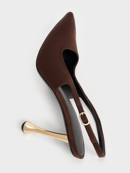 Faux Suede Sculptural-Heel Pointed-Toe Pumps, Dark Brown, hi-res