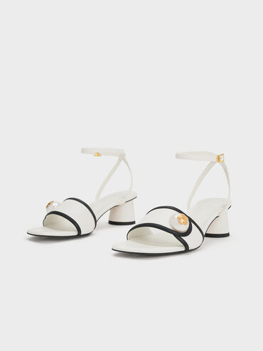 Pearl-Embellished Sandals, สีขาว, hi-res
