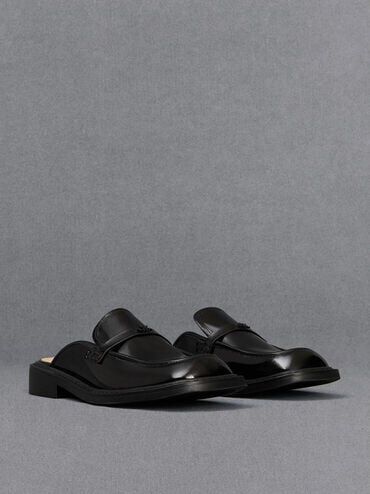 Tahlia Leather Loafer Mules, Black Boxed, hi-res