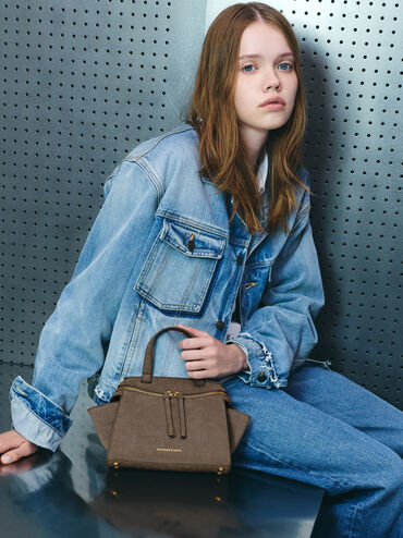 Pansy Trapeze Top Handle Bag, Stone Grey, hi-res