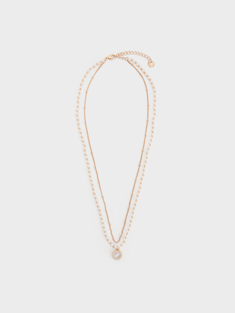 Pearl & Gemstone Double-Chain Necklace, Grey, hi-res