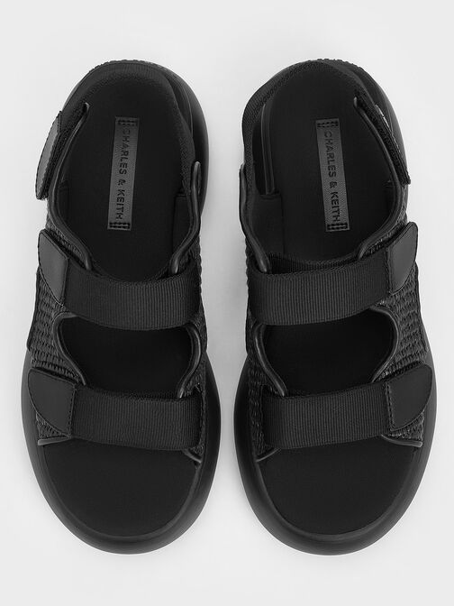 Woven Double-Strap Sports Sandals, Black Textured, hi-res