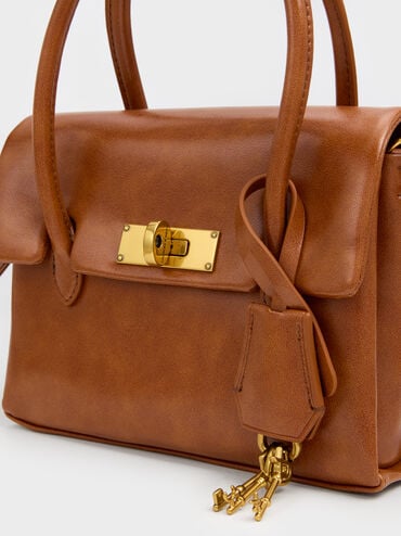 กระเป๋าโท้ทมินิดีเทลตัวล็อคแบบหมุนรุ่น Kerry, สีดิสเทรสด์แทน, hi-res