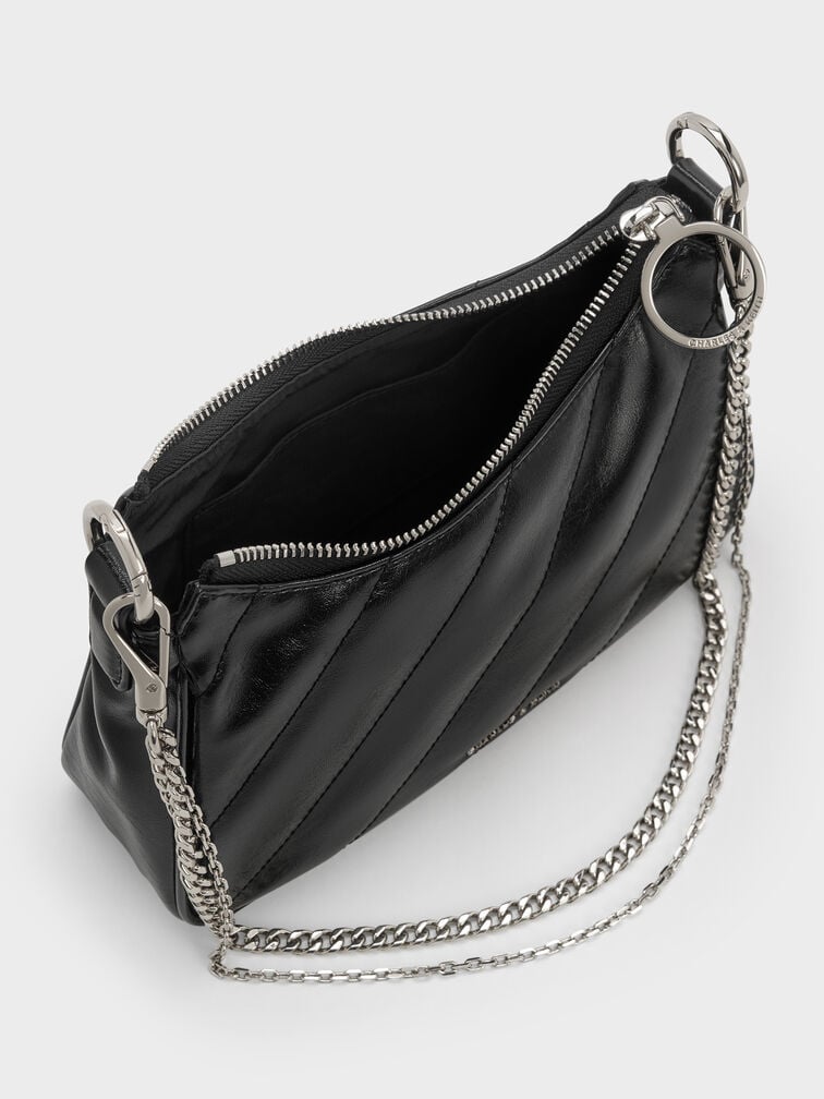 Philomena Crinkle-Effect Chain-Strap Crossbody Bag, Noir, hi-res