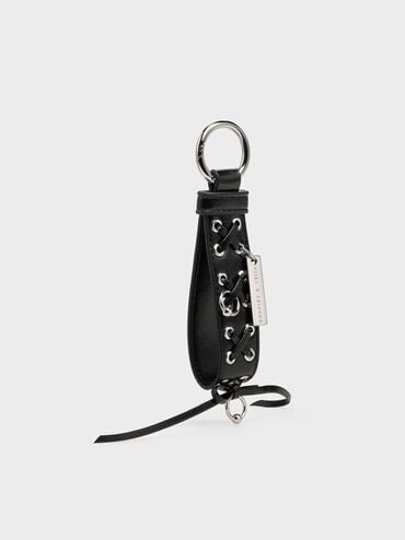 Grommet Lace-Up Bag Charm, Noir, hi-res