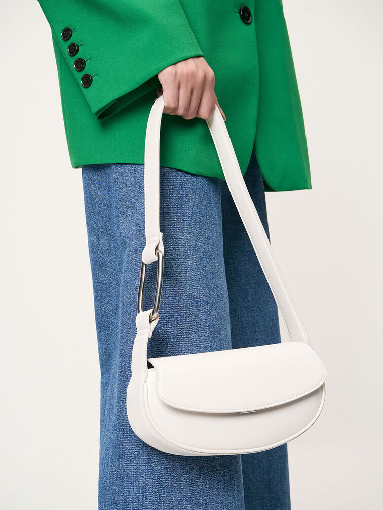 Curved Front Flap Shoulder Bag, , hi-res