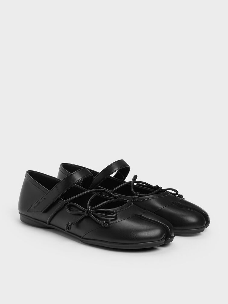 Aether Lace-Up Split-Toe Mary Jane Flats, Black, hi-res
