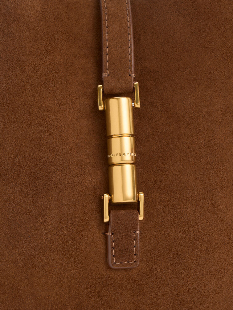 Cesia Metallic-Accent Bucket Bag, Pecan Brown, hi-res