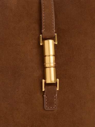 Cesia Metallic-Accent Bucket Bag, Pecan Brown, hi-res