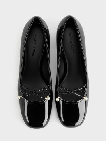 Barbara Patent Pearl-Embellished Bow Ballet Pumps, Black Patent, hi-res