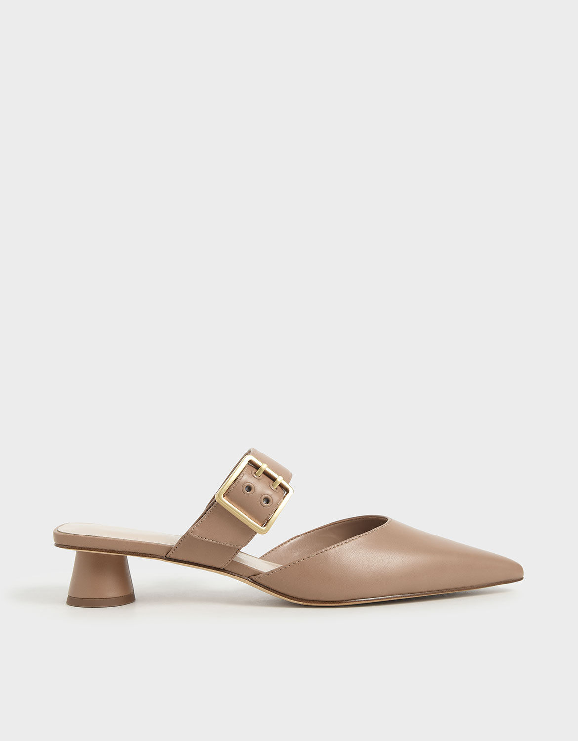 Camel Grommet Buckle Mules - CHARLES