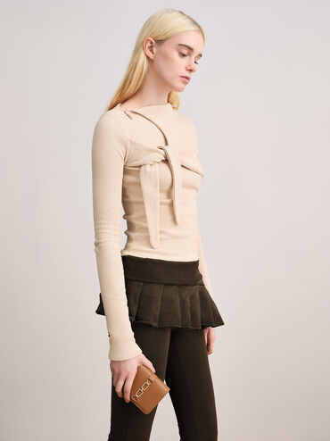 กระเป๋าใส่บัตรตกแต่งสายโซ่รุ่น Agatha, สีน้ำตาล, hi-res