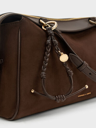 Haylen Braided-Charm Shoulder Bag, Espresso Brown, hi-res